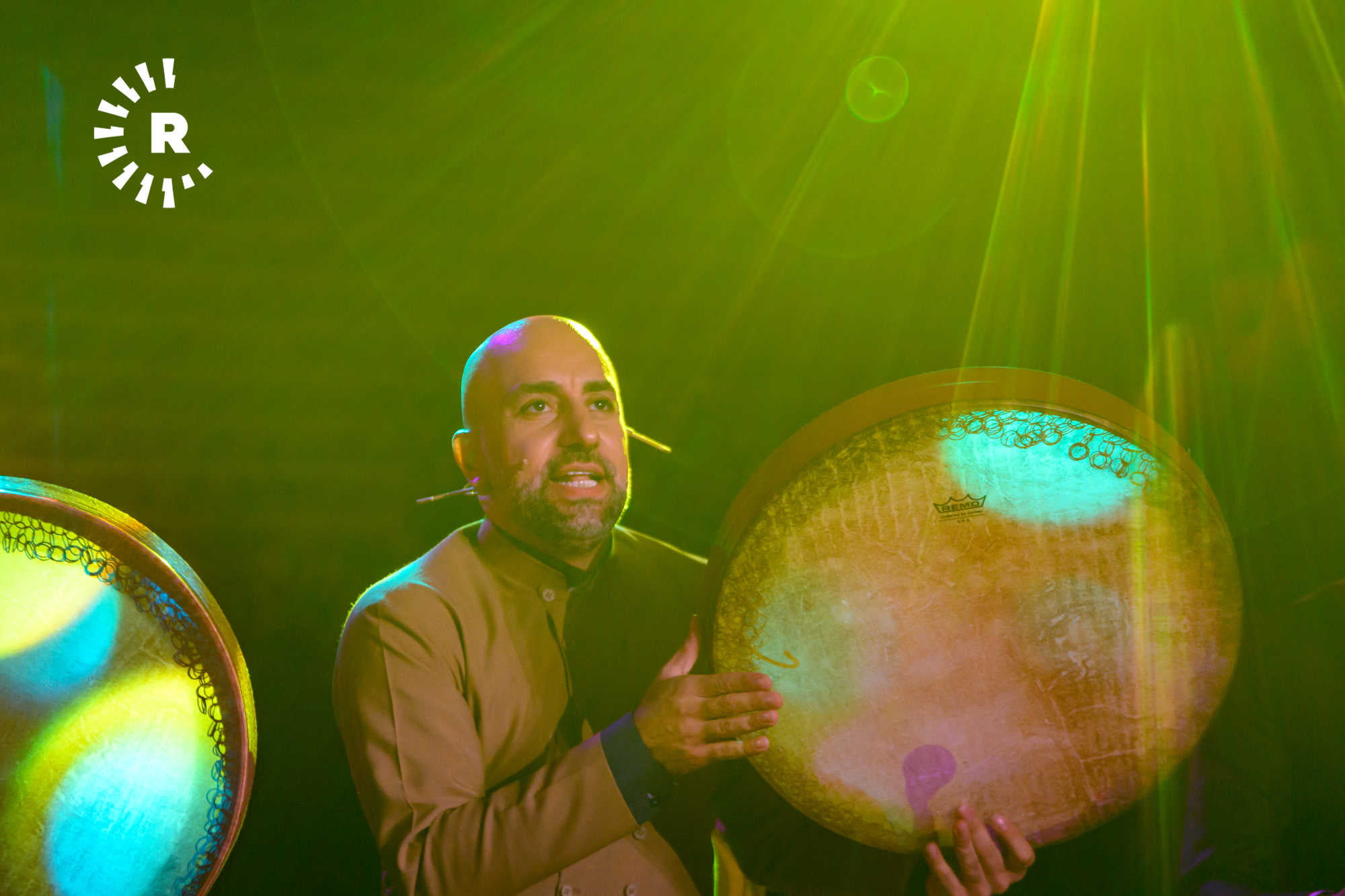 Musician and concert organizer Hazhar Zahawi plays the daf in Erbil on November 4, 2021. Photo: Bilind T. Abdullah/Rudaw